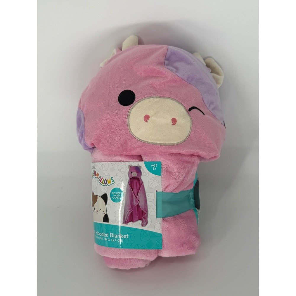 Squishmallows Patty the‎ Cow Hooded Blanket Pink Purple Wearable Plush 30x50 NEW